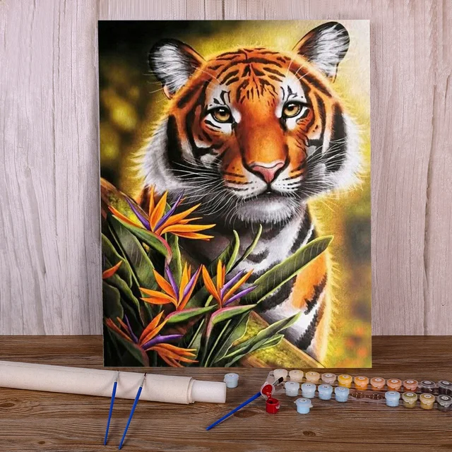 Tiger in Paradise Paint by Numbers Portrait Sumptuous Tropical Feline