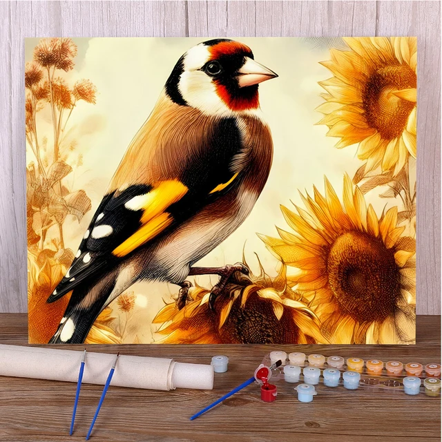 Paint by Numbers Goldfinches - Twirling Among the Sunflowers
