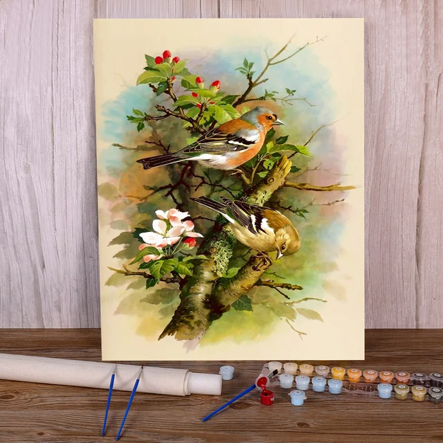 Paint by Numbers Birds - Goldfinches on Flowering Branch