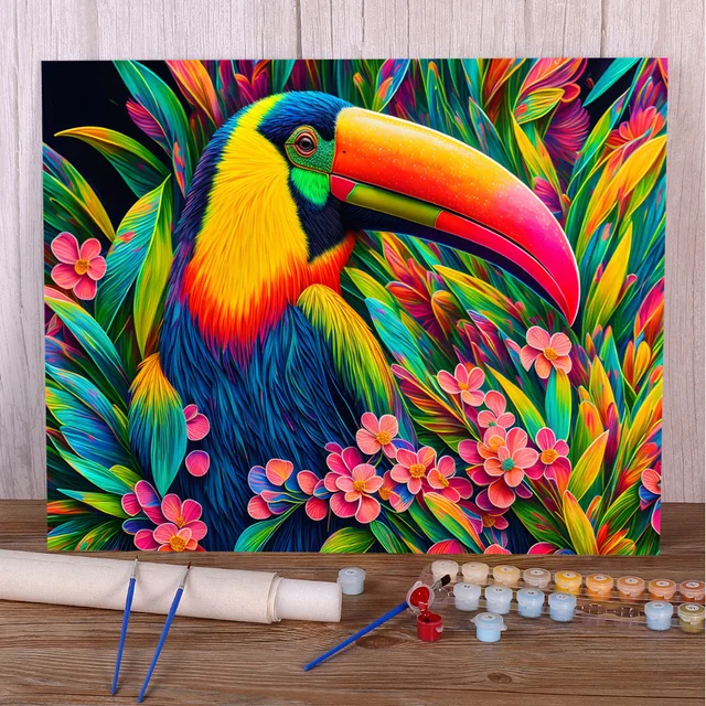 Paint by Numbers Toucan Rainbow of the Tropics Exotic Chromatic Magic