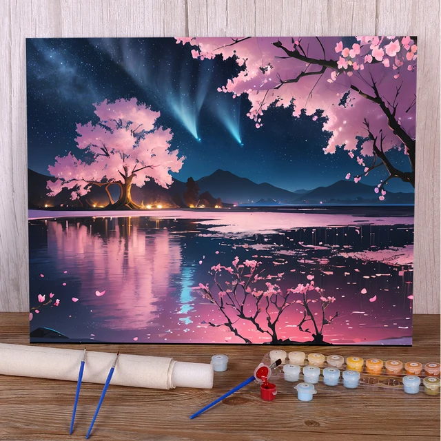 Painting by Numbers Landscape | Magical Starry Night on Mountain Lake
