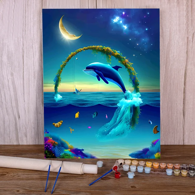 Paint by Numbers Dolphin in Moonlight