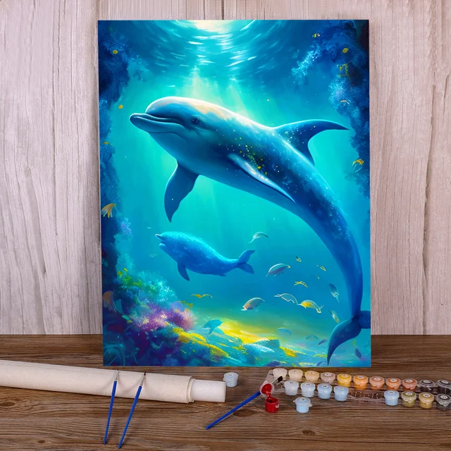 Paint by Numbers Dolphins Ocean Wonderful